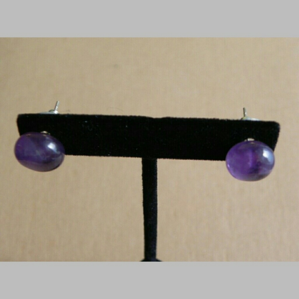 Natural Amethyst Stud Earrings - Picture 2 of 5